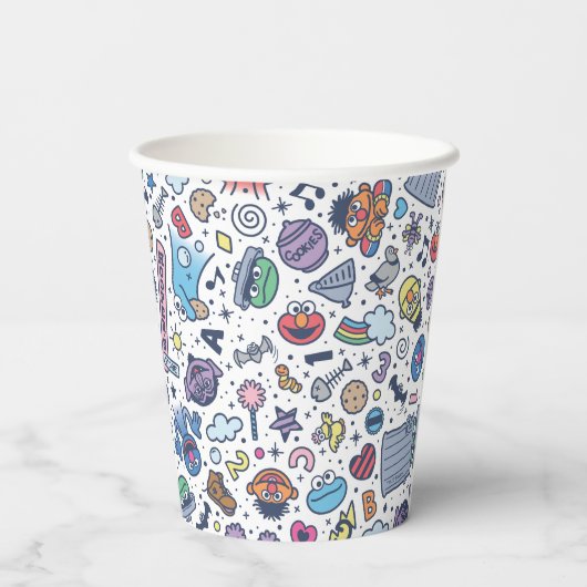 Sesamstraße | Sesame Pals Doodle Muster Pappbecher (Rückseite)
