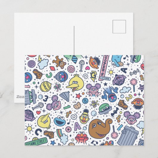 Sesamstraße | Sesame Pals Doodle Muster Postkarte (Vorne/Hinten)