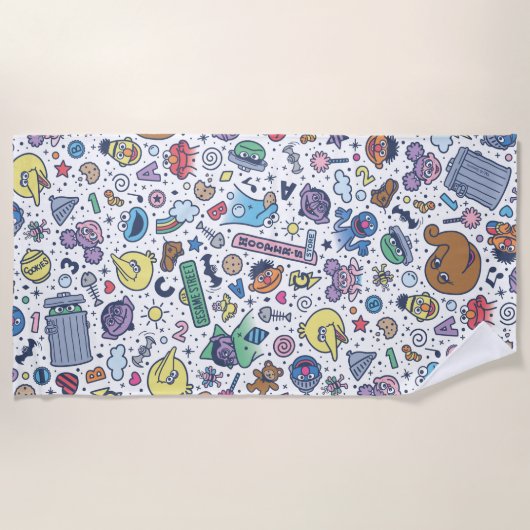 Sesamstraße | Sesame Pals Doodle Muster Strandtuch (Vorderseite)