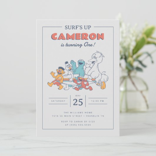 Sesamstraße | Surf's Up Sommer Geburtstag Einladung (Stehend Vorderseite)