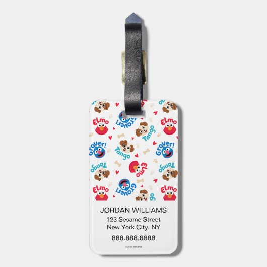 Sesamstraße | Tango, Elmo & Grover Muster Gepäckanhänger (Rückseite vertikal)