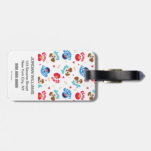 Sesamstraße | Tango, Elmo & Grover Muster Gepäckanhänger (Rückseite horizontal)