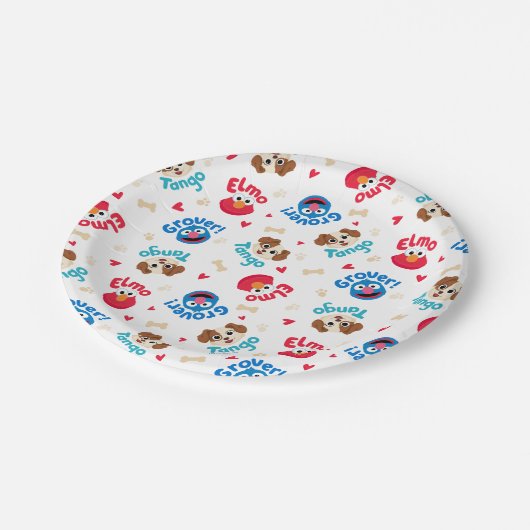 Sesamstraße | Tango, Elmo & Grover Muster Pappteller (Schrägansicht)