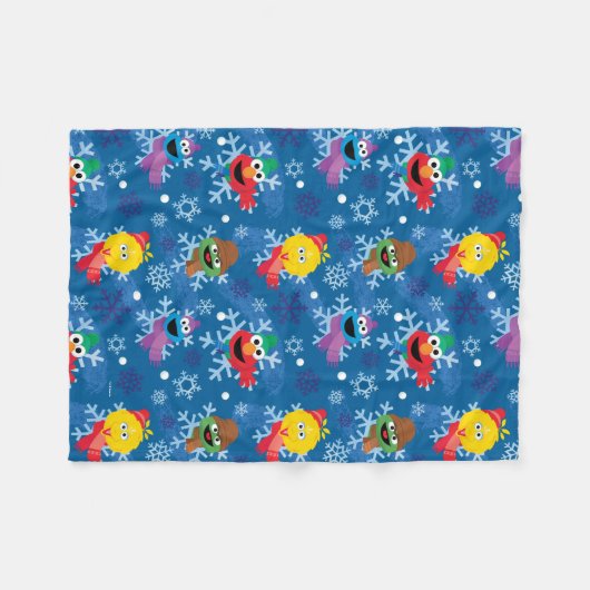 Sesamstraße Winterschneeflockenmuster Fleecedecke (Vorderseite (Horizontal))