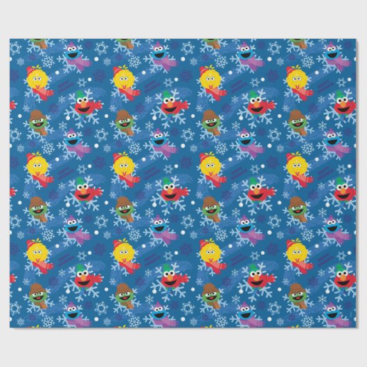 Sesamstraße Winterschneeflockenmuster Geschenkpapier (Flach)