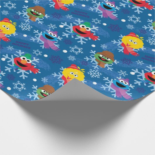 Sesamstraße Winterschneeflockenmuster Geschenkpapier (Ecke)