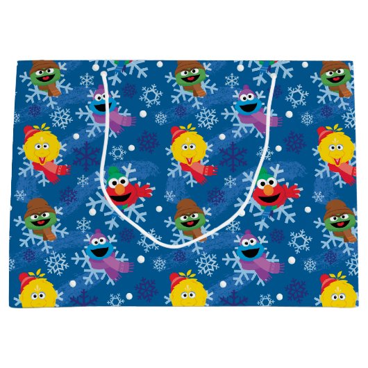 Sesamstraße Winterschneeflockenmuster Große Geschenktüte (Vorderseite)