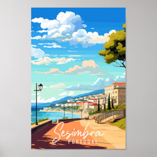 Sesimbra Portugal Vintage-Illustration Poster