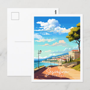 Sesimbra Portugal Vintage-Reiseillustration Postkarte