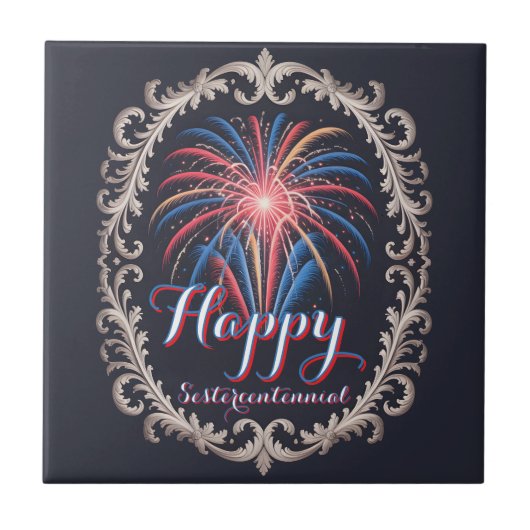 Sesquicentennial Fireworks Vintage Frame Fliese (Vorderseite)