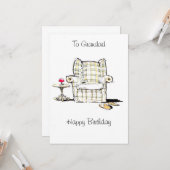 Sessel, Hausschuhe und Weinkarte Karte (Vorderseite/Rückseite Beispiel)