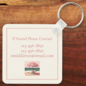 Sessel und Regenschirm aus Rosa und Creme Schlüsselanhänger (Rückseite)