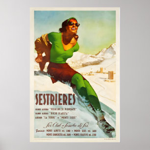 Sestriere Italien Vintage-Skiplakat - Gerahmter Dr Poster