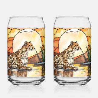 Set 0f 2 Cheetah im Stile von Hartglas Dosenglas