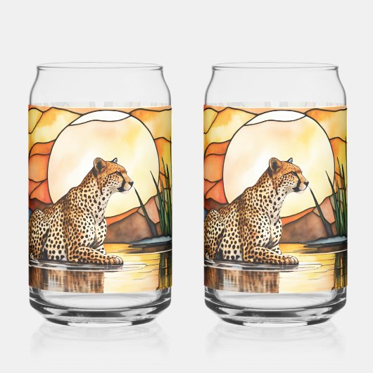 Set 0f 2 Cheetah im Stile von Hartglas Dosenglas (Links)