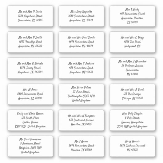 Set 18 Anschrift des Empfängers Aufkleber (Vorderseite)