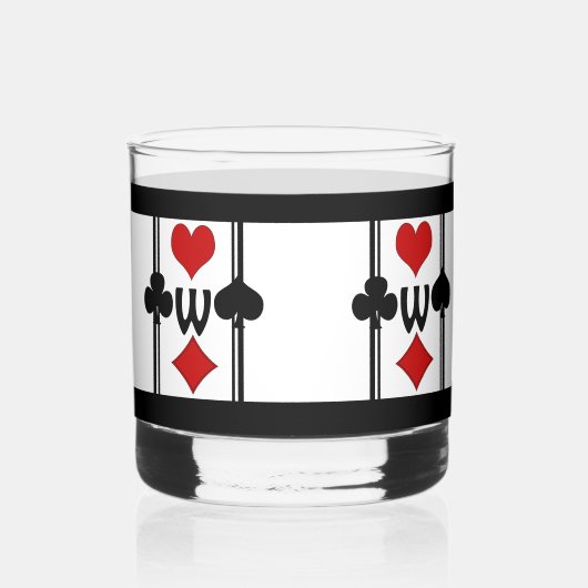 Set 1 Art-Deco-Kartenspiel-Anzug mit Monogramm Whiskyglas (Vorderseite)