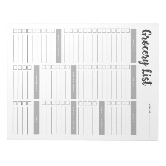 Set 1 Lebensmittelliste Notepad Notizblock (Vorderseite)