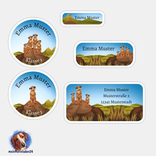 Set - 24 Namensaufkleber Erdmännchen |  Aufkleber