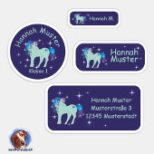 Set - 24 Namensaufkleber Fantasy Einhorn blau | Aufkleber