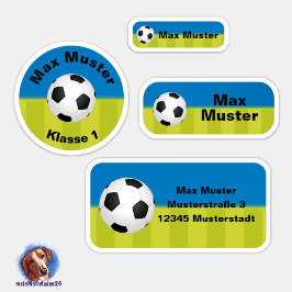 Set - 24 Namensaufkleber Fußball blau grün |    Aufkleber