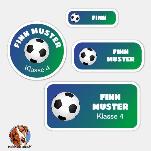 Set - 24 Namensaufkleber Fußball Farbverlauf |   Aufkleber