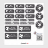 Set - 24 Namensaufkleber Fußball schwarz | Aufkleber (Blatt)