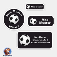 Set - 24 Namensaufkleber Fußball schwarz | 