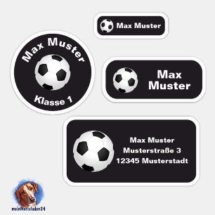Set - 24 Namensaufkleber Fußball schwarz    Aufkleber
