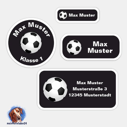 Set - 24 Namensaufkleber Fußball schwarz | Aufkleber