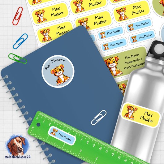 Set - 24 Namensaufkleber Kleiner Säbelzahntiger | Aufkleber