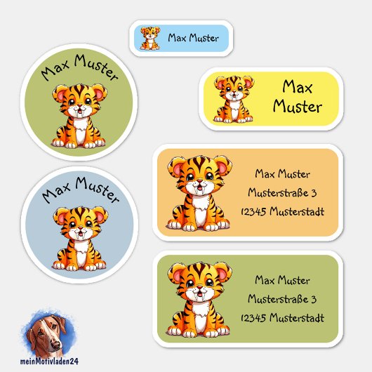 Set - 24 Namensaufkleber Kleiner Säbelzahntiger | Aufkleber