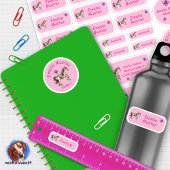 Set - 24 Namensaufkleber Pferde Herzchen rosa | Aufkleber