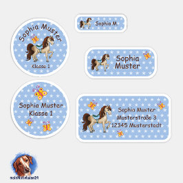 Set - 24 Namensaufkleber Pferde Sternchen blau | Aufkleber