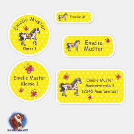 Set - 24  Namensaufkleber Pferde Sternchen gelb | Aufkleber