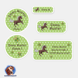 Set - 24 Namensaufkleber Pferde Sterne grün |  Aufkleber