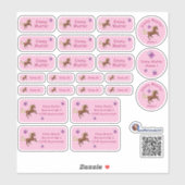 Set - 24 Namensaufkleber Pferde Sterne rosa | Aufkleber (Blatt)