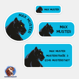 Set - 24 Namensaufkleber Schwarzer Panther blau |  Aufkleber