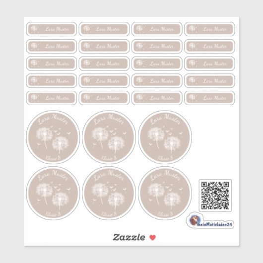 Set - 26 Namensaufkleber Pusteblume - braun | Aufkleber (Blatt)