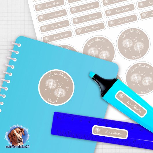 Set - 26 Namensaufkleber Pusteblume - braun | Aufkleber