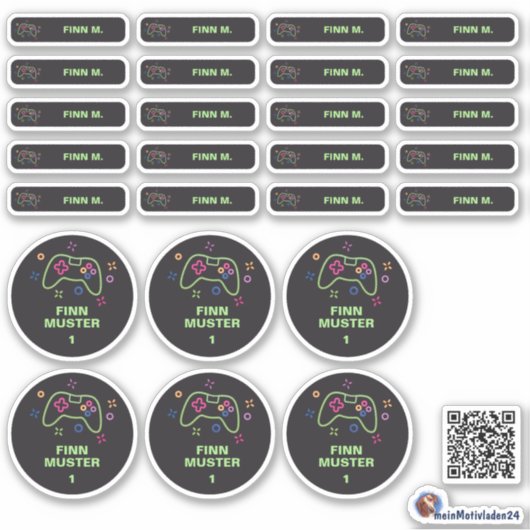 Set - 26 Namensaufkleber Spielecontroller | Aufkleber (Vorderseite)