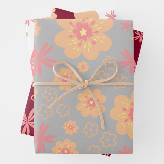Set 3 Einzigartige Retro-Blume Geschenkpapier Set (Beispiel)