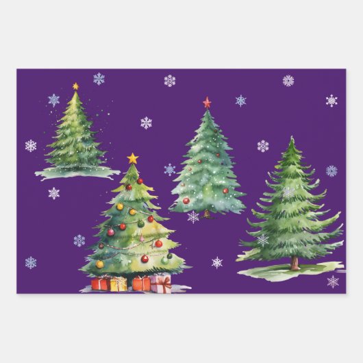 Set 3 Elegante Night Christmas Tree Geschenkwraps Geschenkpapier Set (Vorderseite 3)