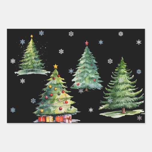 Set 3 Elegante Night Christmas Tree Geschenkwraps Geschenkpapier Set (Vorderseite 2)