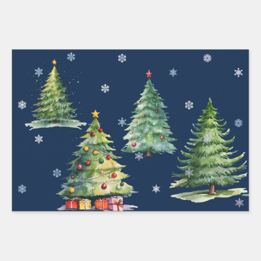 Set 3 Elegante Night Christmas Tree Geschenkwraps Geschenkpapier Set (Vorderseite)