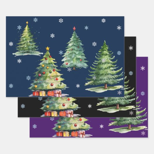 Set 3 Elegante Night Christmas Tree Geschenkwraps Geschenkpapier Set (Set)