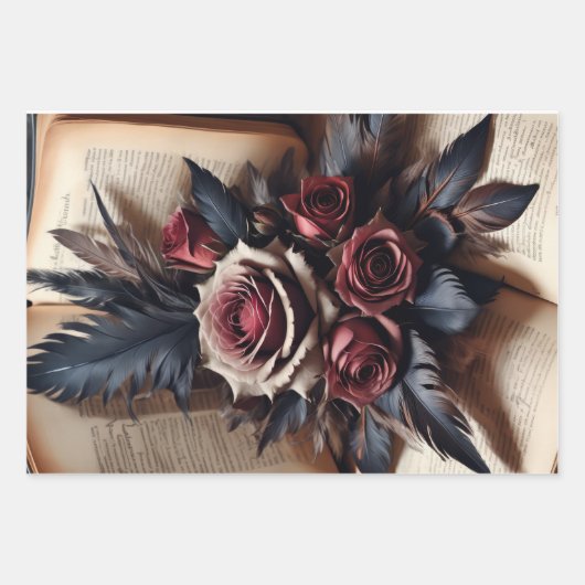 Set 3 - Rose Skull und Scarlet #1 - Decoupage Geschenkpapier Set (Vorderseite 2)