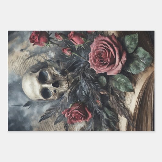 Set 3 - Rose Skull und Scarlet #2 - Decoupage Geschenkpapier Set (Vorderseite)