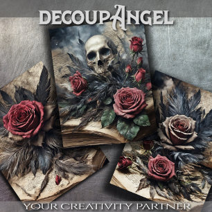 Set 3 - Rose Skull und Scarlet #2 - Decoupage Geschenkpapier Set