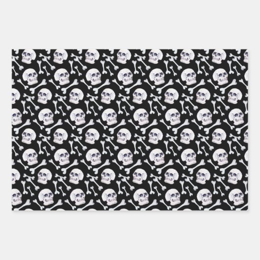 Set 3 Schädel und Krebse Weiß Geschenkpapier Set (Vorderseite 3)